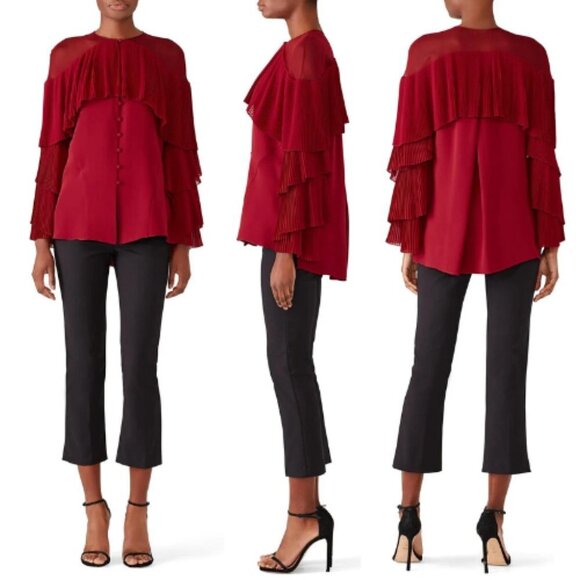 Prabal Gurung Silk Cady Ruffle Blouse 17722 - Picture 1 of 9